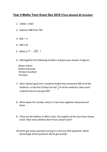 Year 4 KS2 SATS Maths 10 Plus Paper