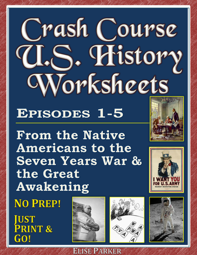 crash course u s history worksheets episodes 1 5 teaching resources