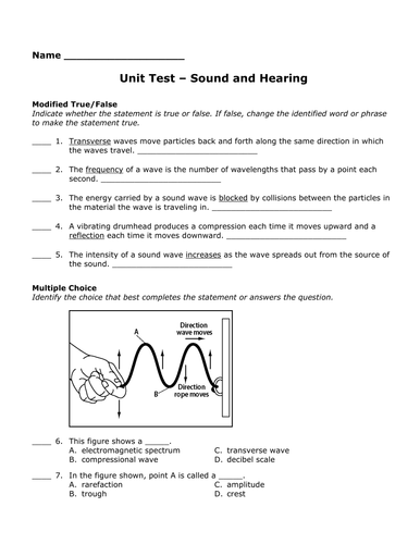 ks3 physics sound and hearing worksheets test