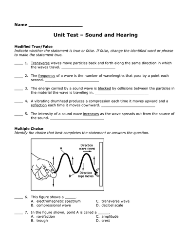 ks3 physics sound and hearing worksheets test questions crossword
