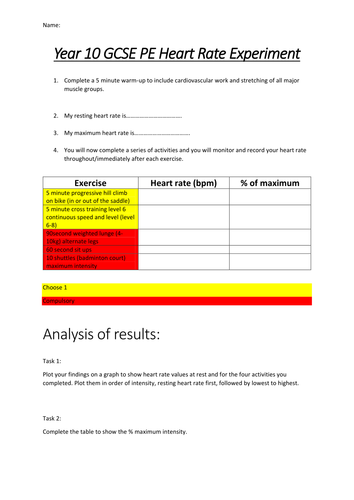GCSE PE Heart Rate Practical Investigation (2 lessons)