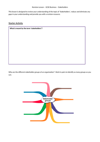 Complete revision lesson on 'Stakeholders' for GCSE Business