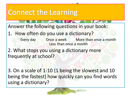 Dictionary Skills Lesson -Form Time/English Starters