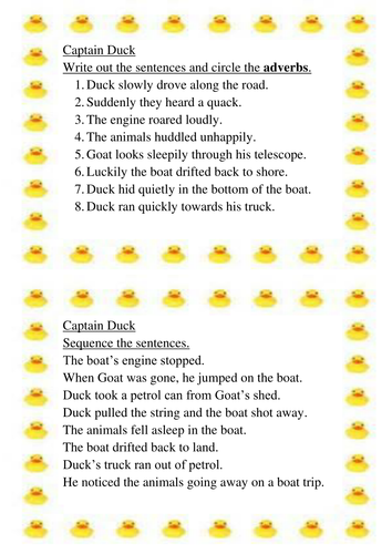 Captain Duck Comprehension and Grammar Worksheets