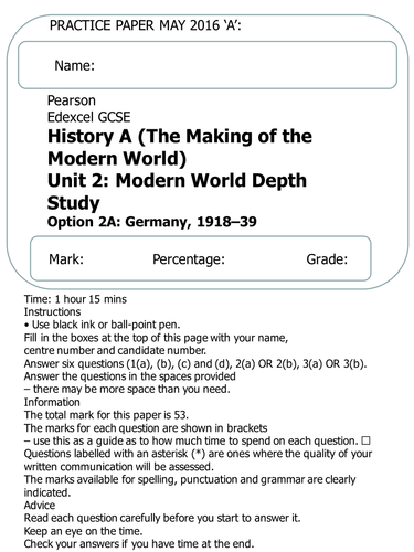 Mock Exams Germany GCSE Edexcel A (Modern world)
