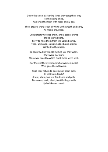 Wilfred Owen The Send off Fully differentiated poetry resources War poetry 9-1 skills embedded