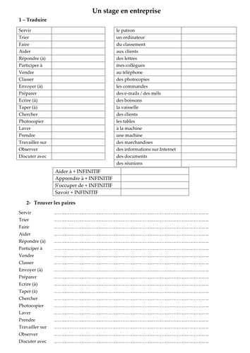 Un stage en entreprise - common verbs