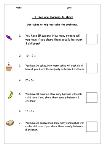 division as sharing for year 1 mixed ability teaching