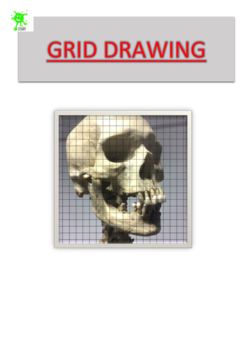Art. Grid Drawing. Skull 3/4 view