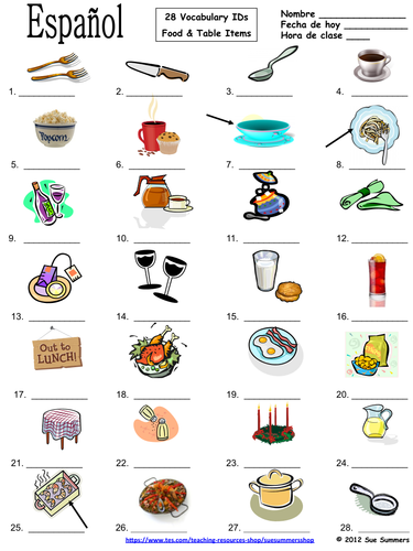 Spanish Food Vocabulary / Table Vocabulary IDs - La Comida y la Mesa