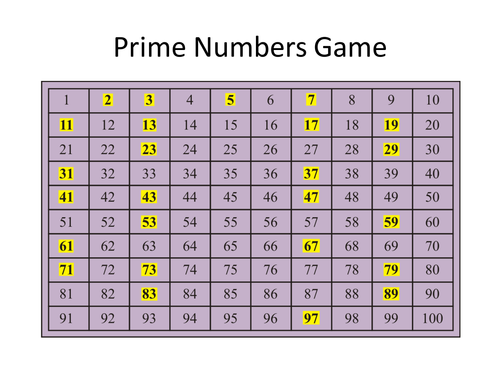 prime numbers game teaching resources