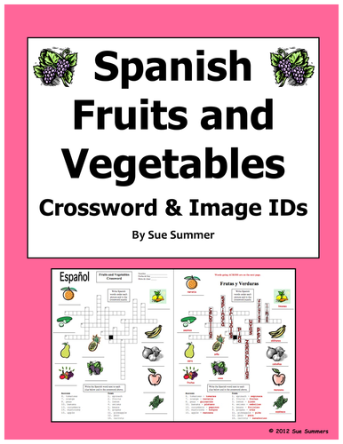 Spanish Food Fruits and Vegetables Crossword - La Comida, Las Frutas y Los Vegetales