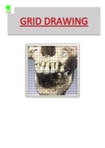 Art. Grid Drawing. Skull and teeth