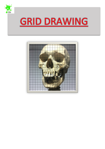 Art. Grid Drawing. Human skull 2