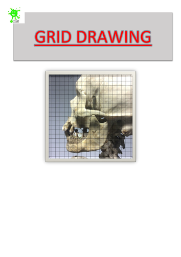 Art. Grid Drawing. Human skull