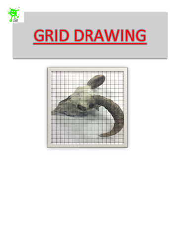 Art. Grid Drawing. Sheep skull 3