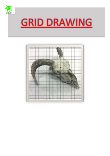Art. Grid Drawing. Sheep skull