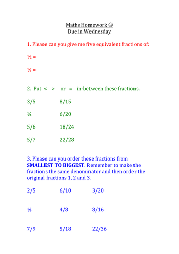 Maths homework fractions