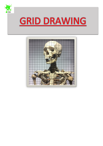 Art. Grid Drawing. Skeleton head and shoulders