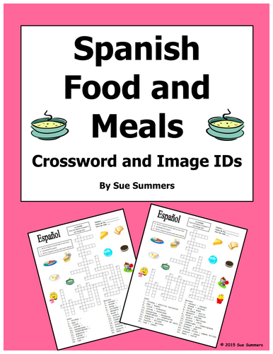 Spanish Food and Meals Crossword Puzzle, Vocabulary, and Image IDs