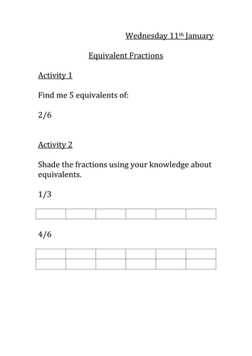 Equivalent fractions and finding different denominators MASTERY