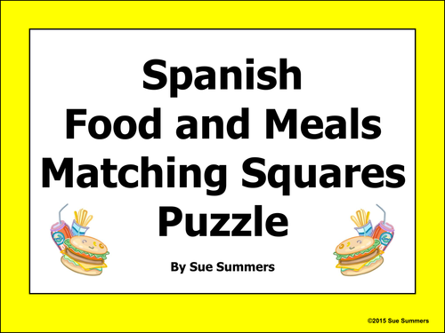 Spanish Food and Meals Matching Squares Puzzle - La Comida