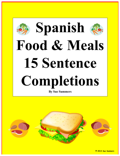 Spanish Food and Meals 15 Sentence Completions - La Comida
