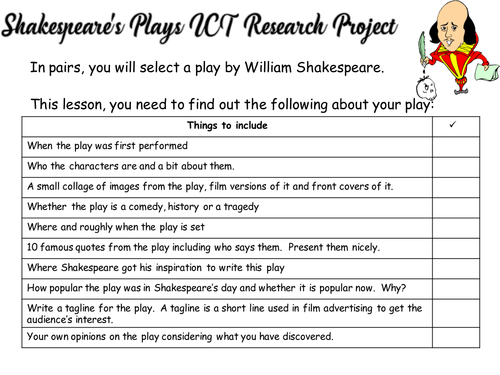 Independent Shakespeare English Literature Year 7  ICT  IT Research Project Homework