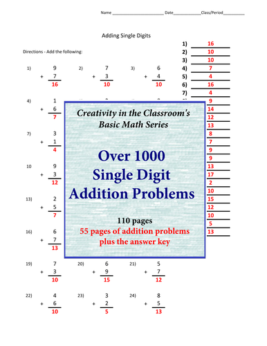 Adding Single Digits - Over 1000 Addition Problems!