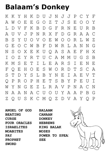 Balaam’s Donkey Word Search by sfy773 | Teaching Resources