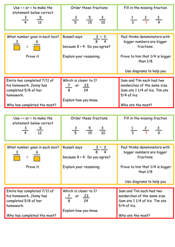 comparing fractions year 5 problem solving