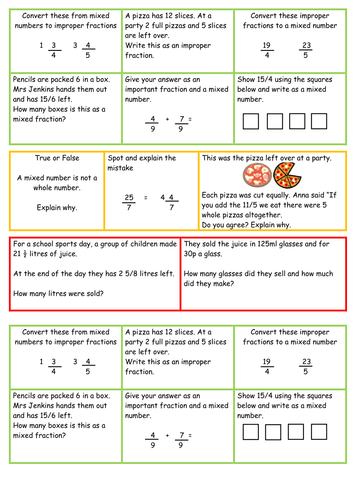 Mastery in maths - year 5 Improper  and mixed number fractions fluency reasoning and problem solving