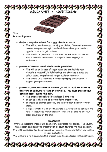 Chocolate Project Task Sheet
