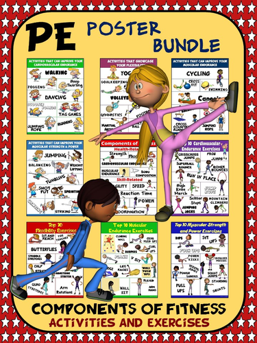 PE Poster Bundle: Components of Fitness- 9 Activity and Exercise Posters