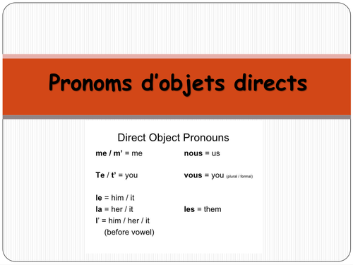 French Direct Object Pronouns IGCSE Level Teaching Resources
