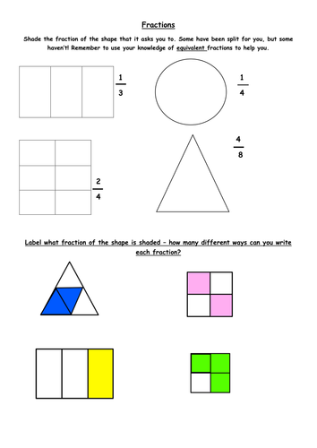 Recognising and writing fractions of shapes