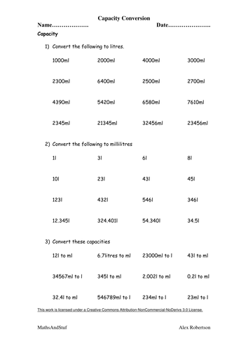 Conversion Worksheets | Teaching Resources