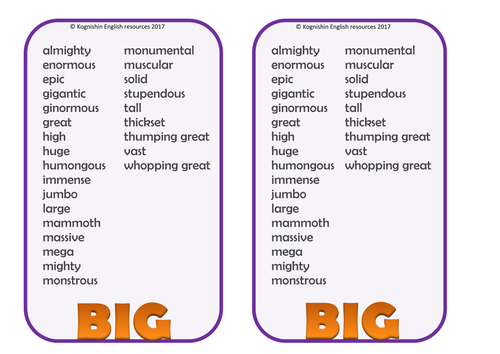 Synonyms For big Teaching Resources