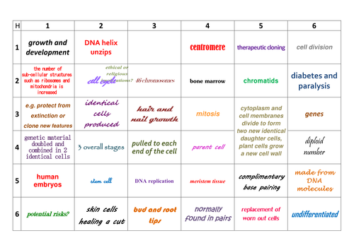 New AQA GCSE Biology: Cell division Learning Grid