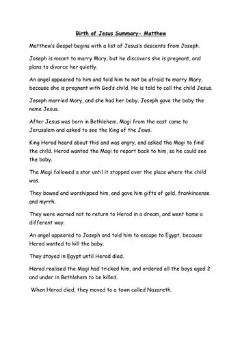 Gospel differences (birth narratives) activity