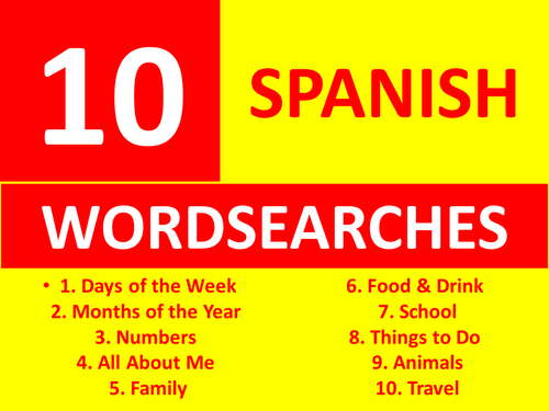 10 Wordsearches Spanish GCSE or KS3 Keyword Starters Wordsearch Homework or Cover Lesson