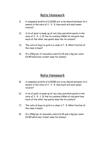 Share in the Ratio Homework