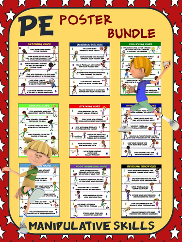 PE Poster Bundle: Manipulative Skills- 9 Skill Cue Posters