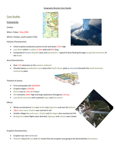 Revision Notes on A2 Case Studies for Volcanoes, Earthquakes, Ecosystems and Urban Cities
