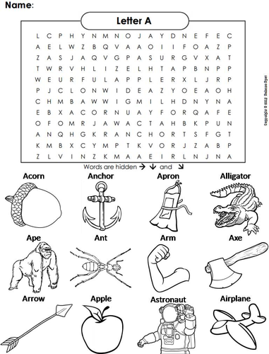 The Letter A Word Search