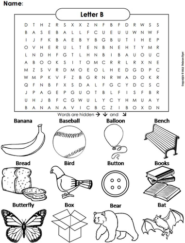 Words Beginning with the Letter B Word Search - Monster Word Search