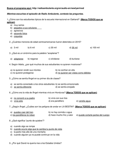 Radio Ambulante: Recien Llegados LISTENING PRACTICE