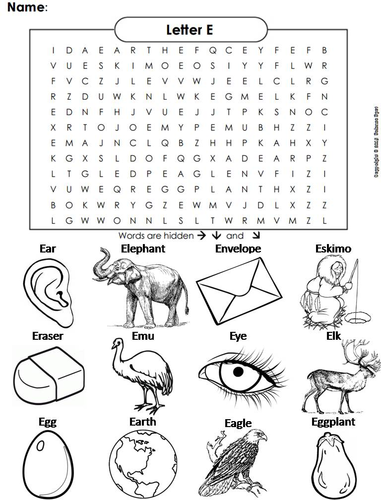 The Letter E Word Search