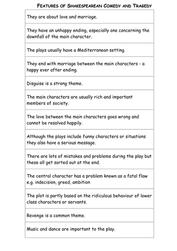 Shakespeare tragedy and comedy