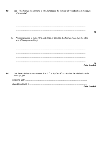 AQA GCSE C4 Chemical Calculations L5 Balanced Equations and Limiting Reactants Exam Qu